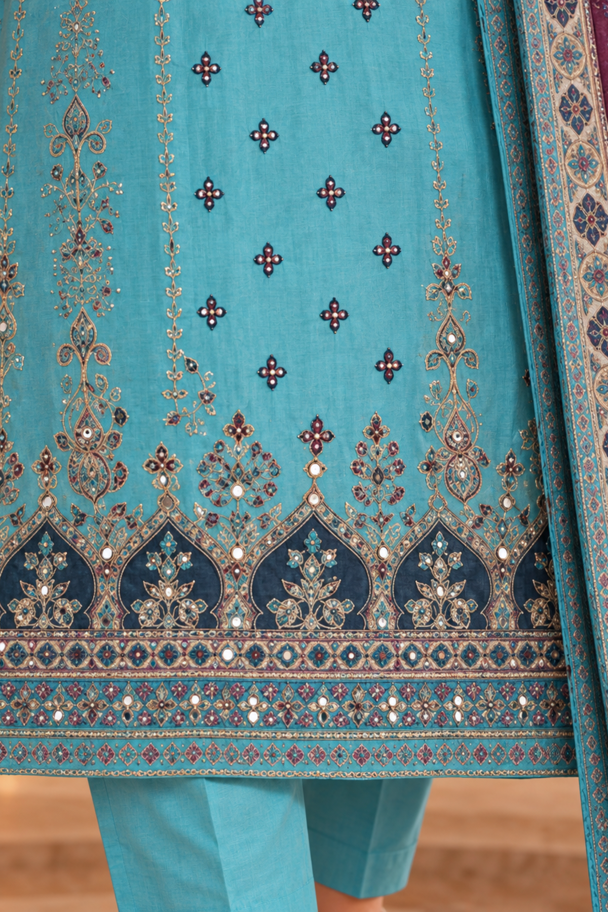 Afsana Karachi Muslin Suit with Aari Work