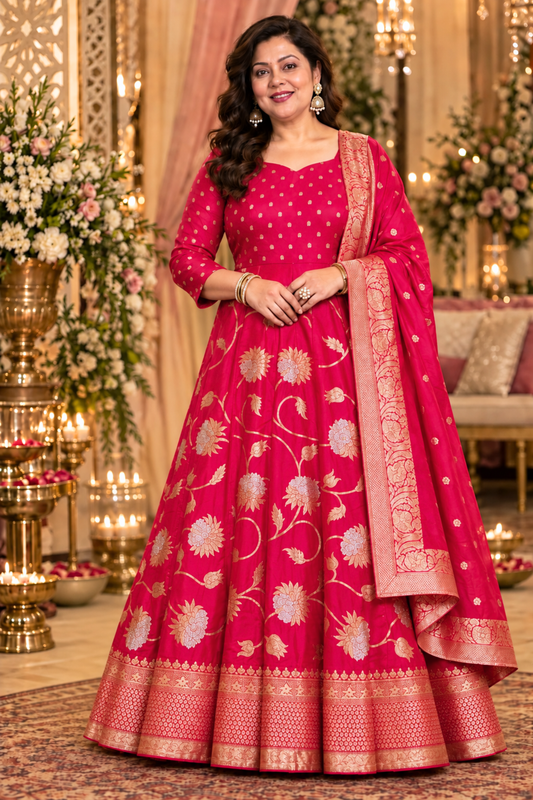 Aishani Jacquard Silk Anarkali Dress