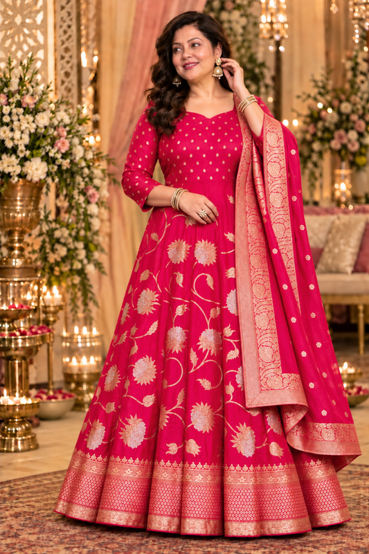 Aishani Jacquard Silk Anarkali Dress