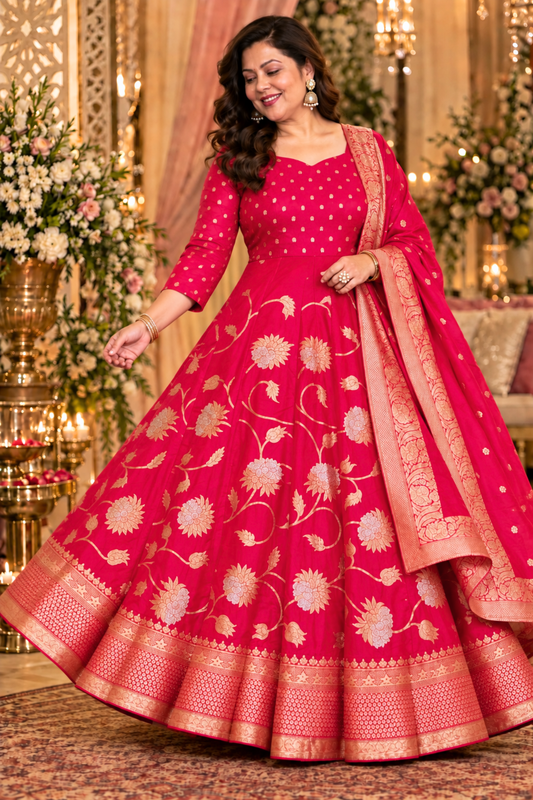 Aishani Jacquard Silk Anarkali Dress
