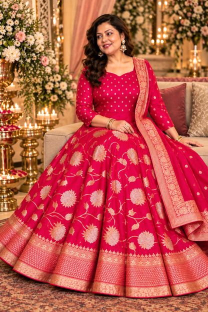 Aishani Jacquard Silk Anarkali Dress