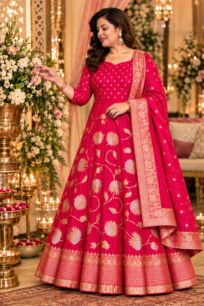 Aishani Jacquard Silk Anarkali Dress
