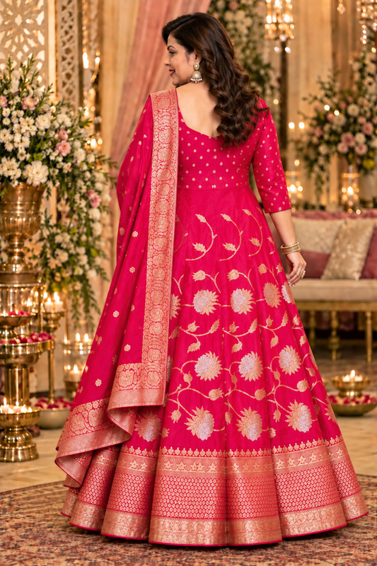 Aishani Jacquard Silk Anarkali Dress