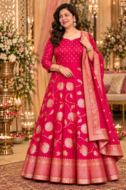 Aishani Jacquard Silk Anarkali Dress