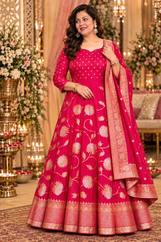 Aishani Jacquard Silk Anarkali Dress
