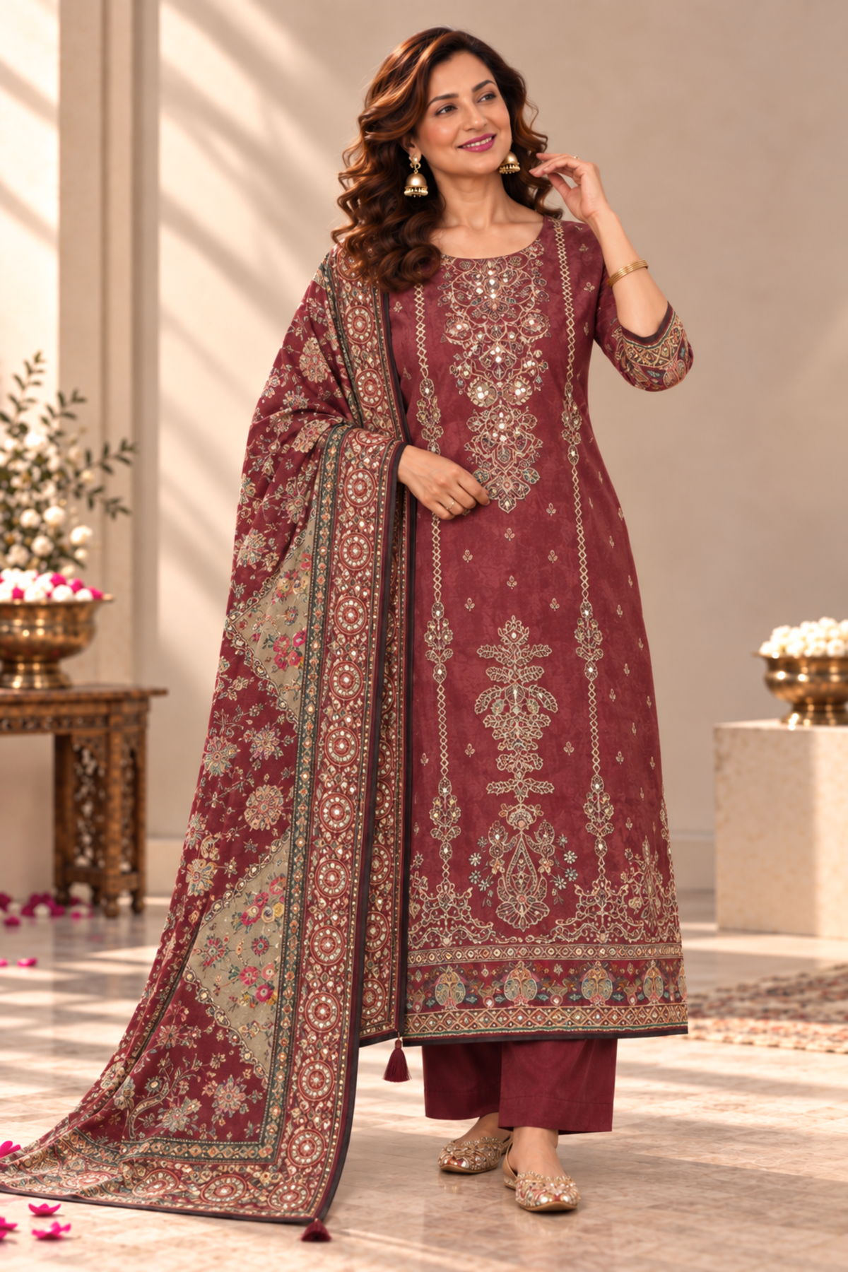 Alina Karachi Muslin Suit With Mirror Work