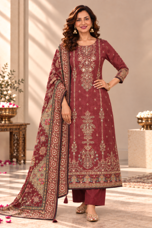 Alina Karachi Muslin Suit With Mirror Work