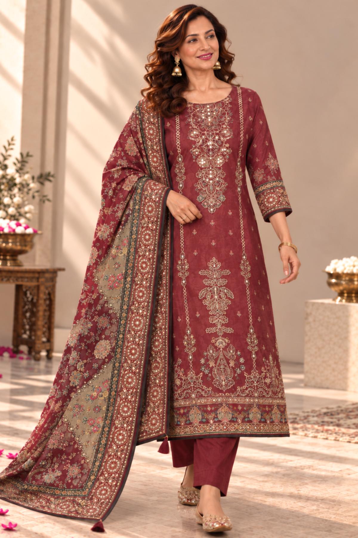 Alina Karachi Muslin Suit With Mirror Work