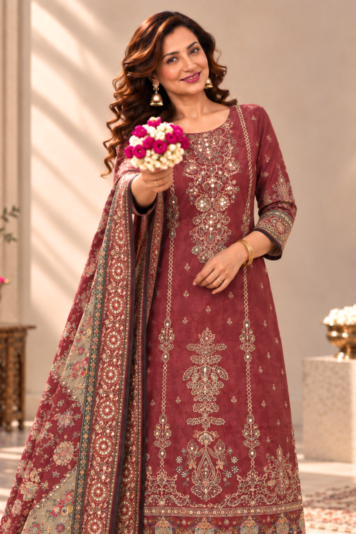 Alina Karachi Muslin Suit With Mirror Work