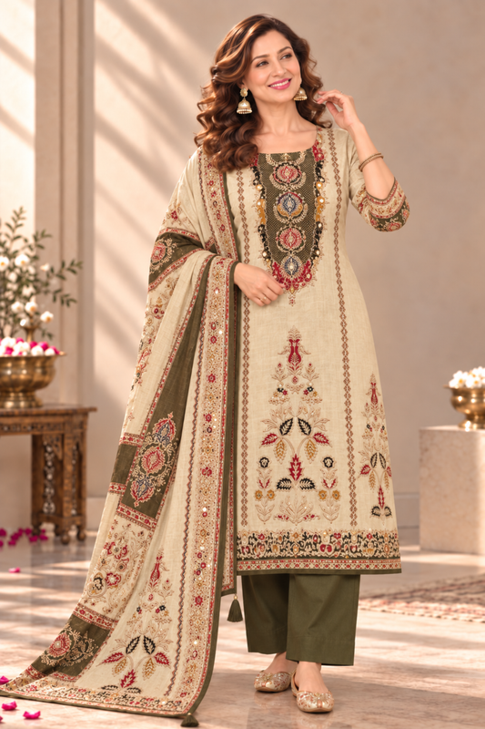 Aliya Karachi Muslin Suit With Aari Work
