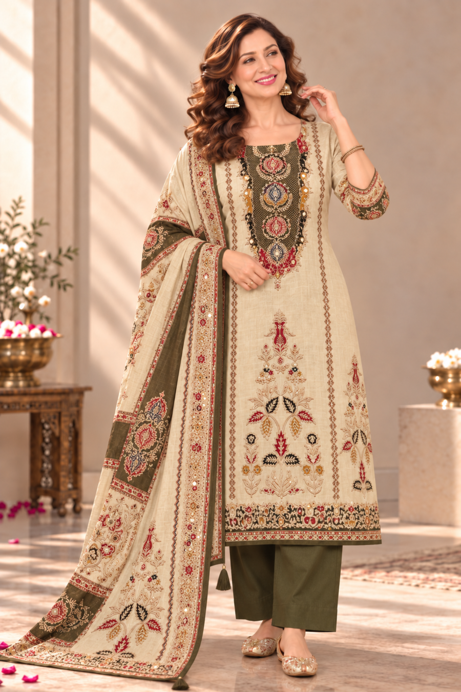 Aliya Karachi Muslin Suit With Aari Work