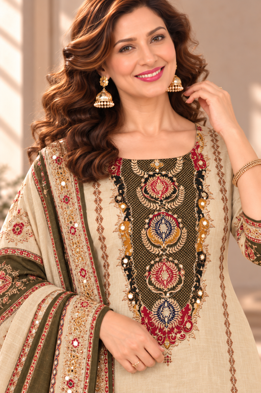 Aliya Karachi Muslin Suit With Aari Work