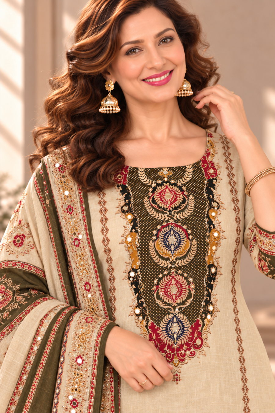 Aliya Karachi Muslin Suit With Aari Work