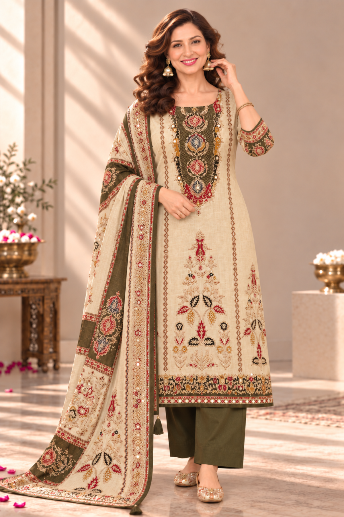 Aliya Karachi Muslin Suit With Aari Work