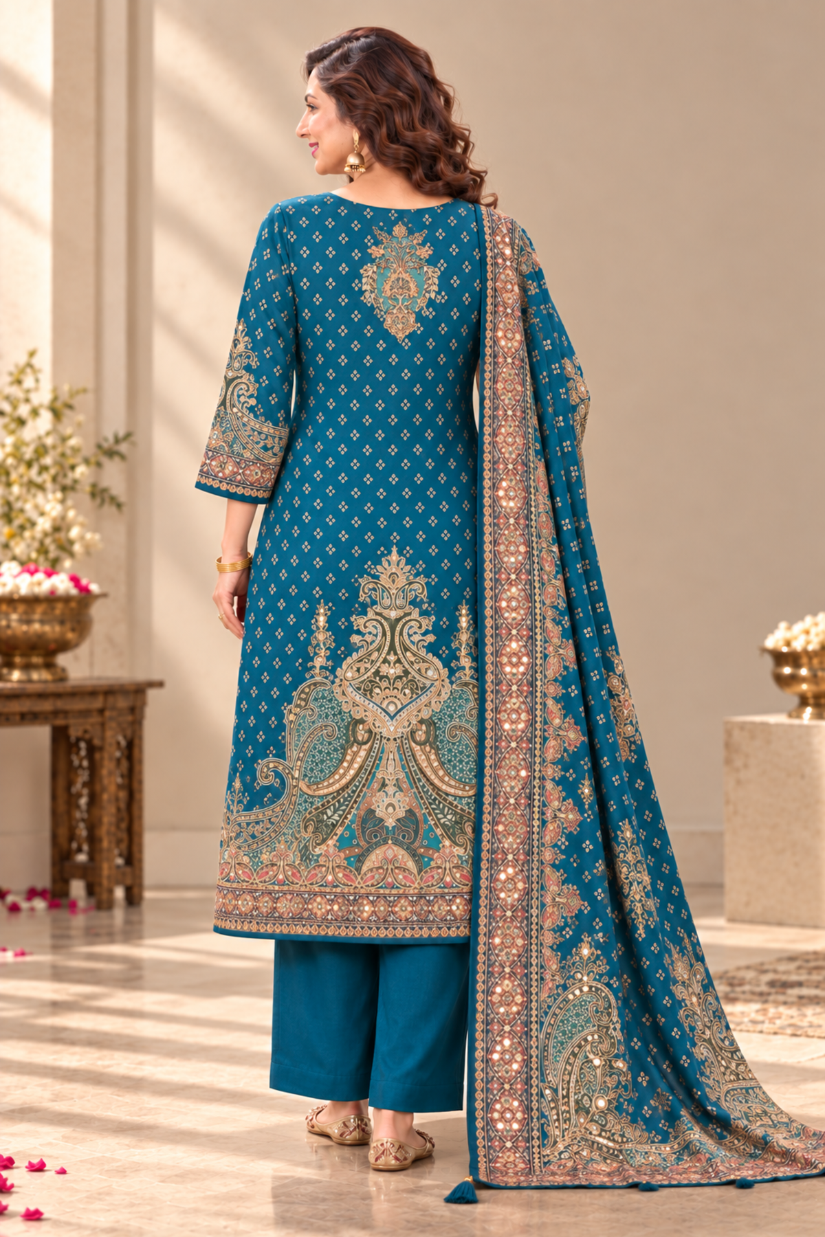 Aliza Karachi Muslin Suit With Mirror Work
