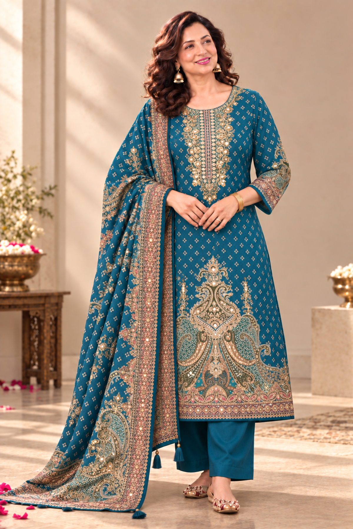 Aliza Karachi Muslin Suit With Mirror Work