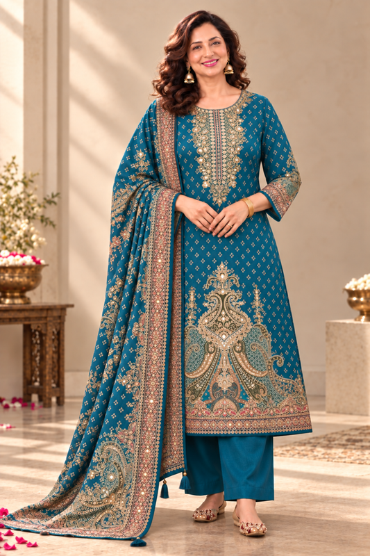 Aliza Karachi Muslin Suit With Mirror Work