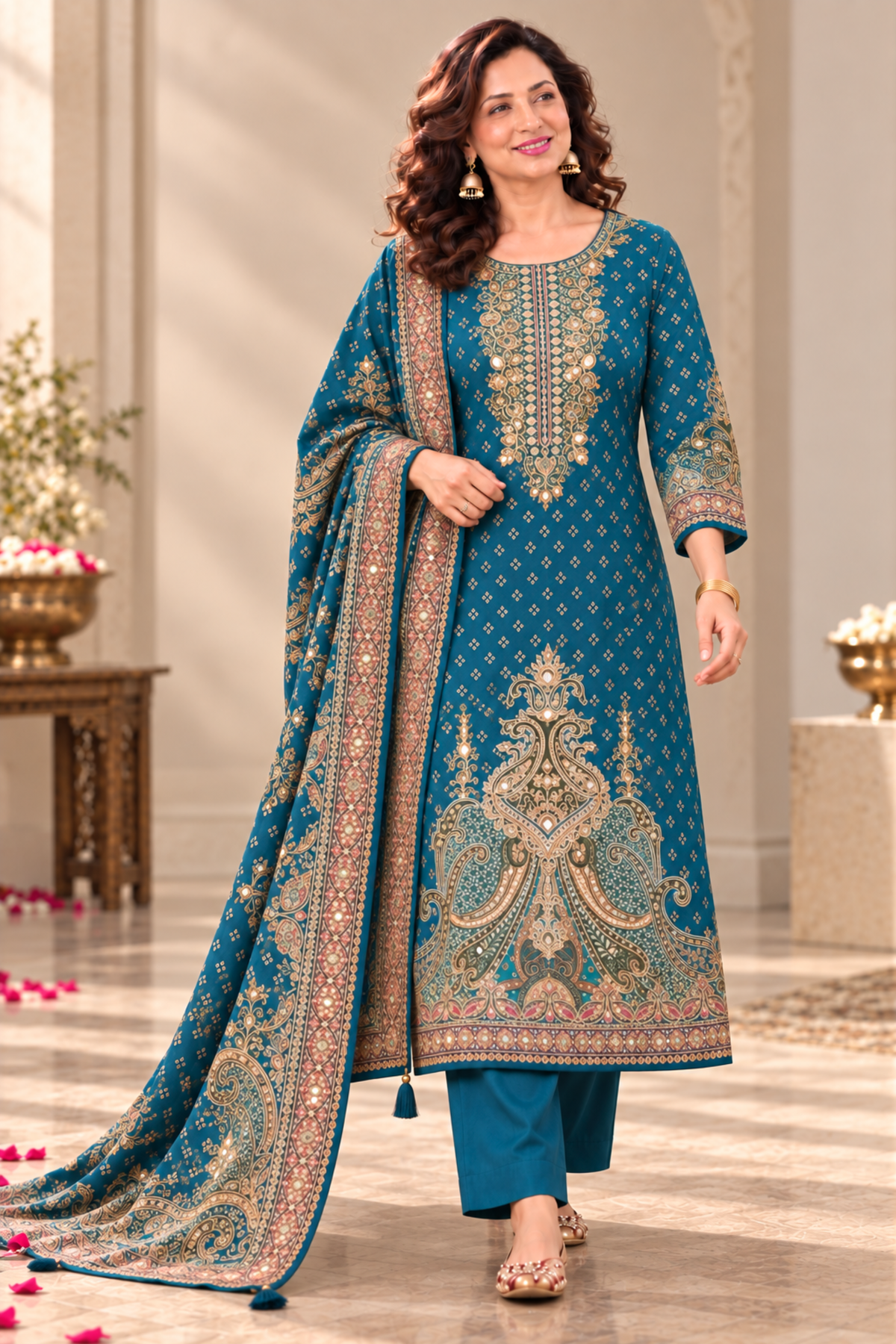 Aliza Karachi Muslin Suit With Mirror Work