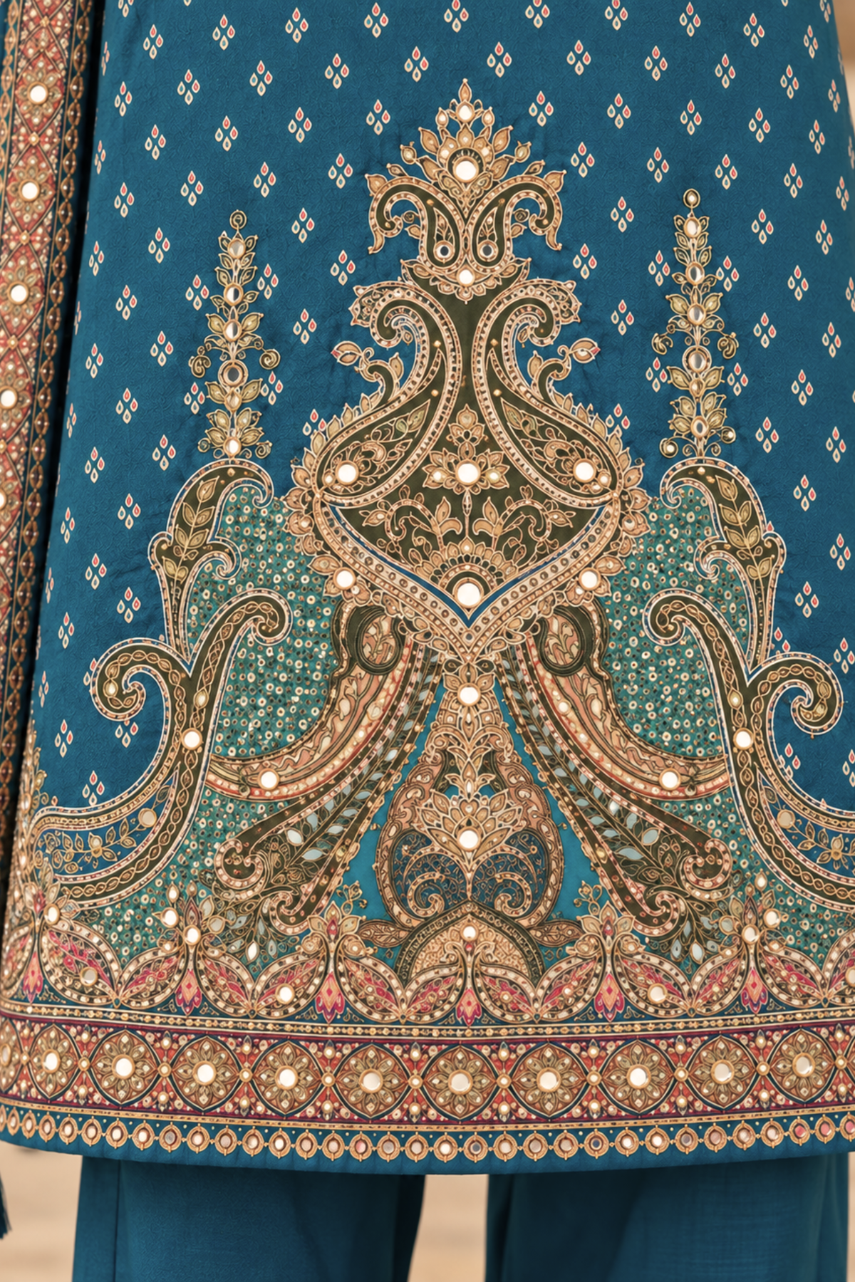 Aliza Karachi Muslin Suit With Mirror Work