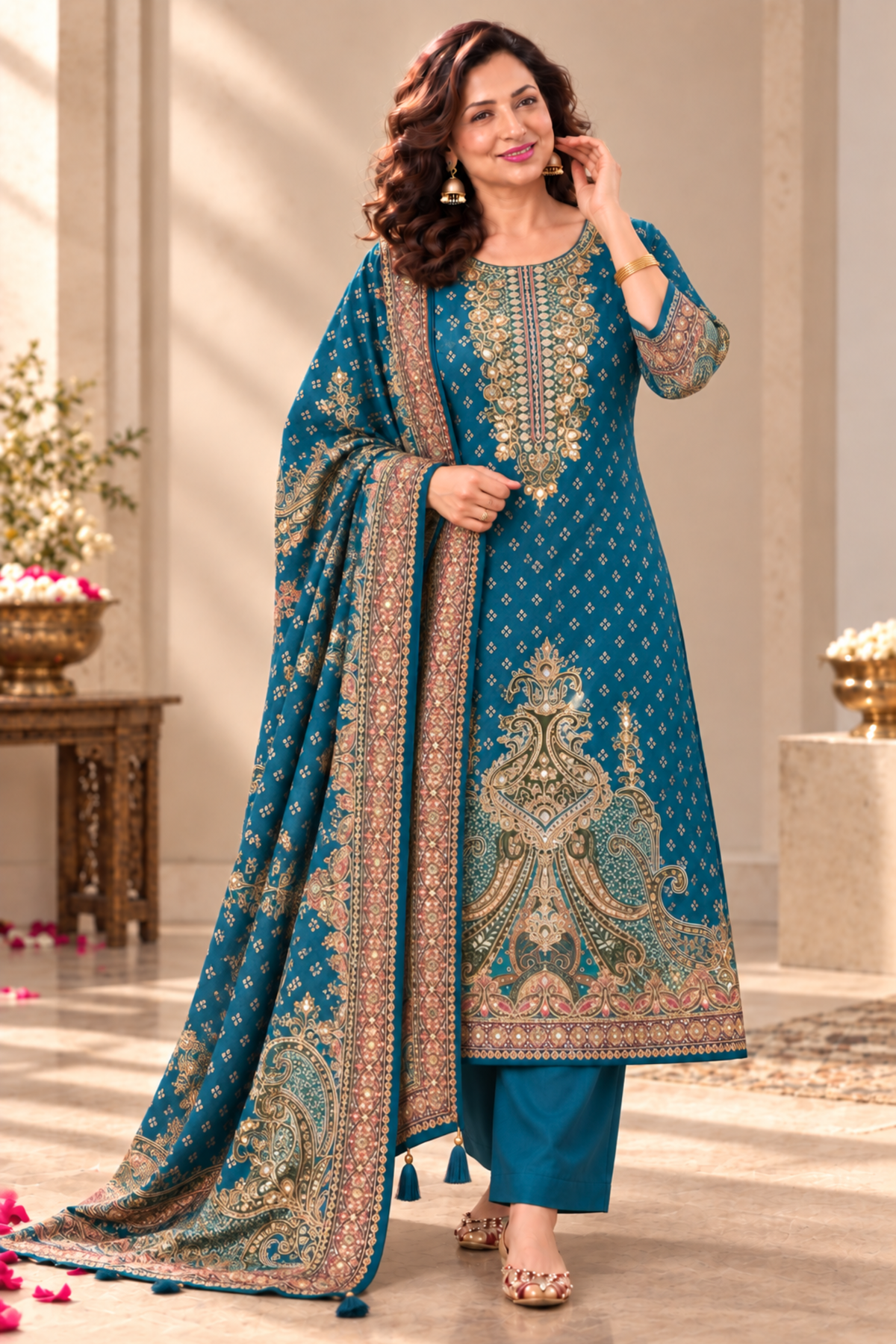 Aliza Karachi Muslin Suit With Mirror Work