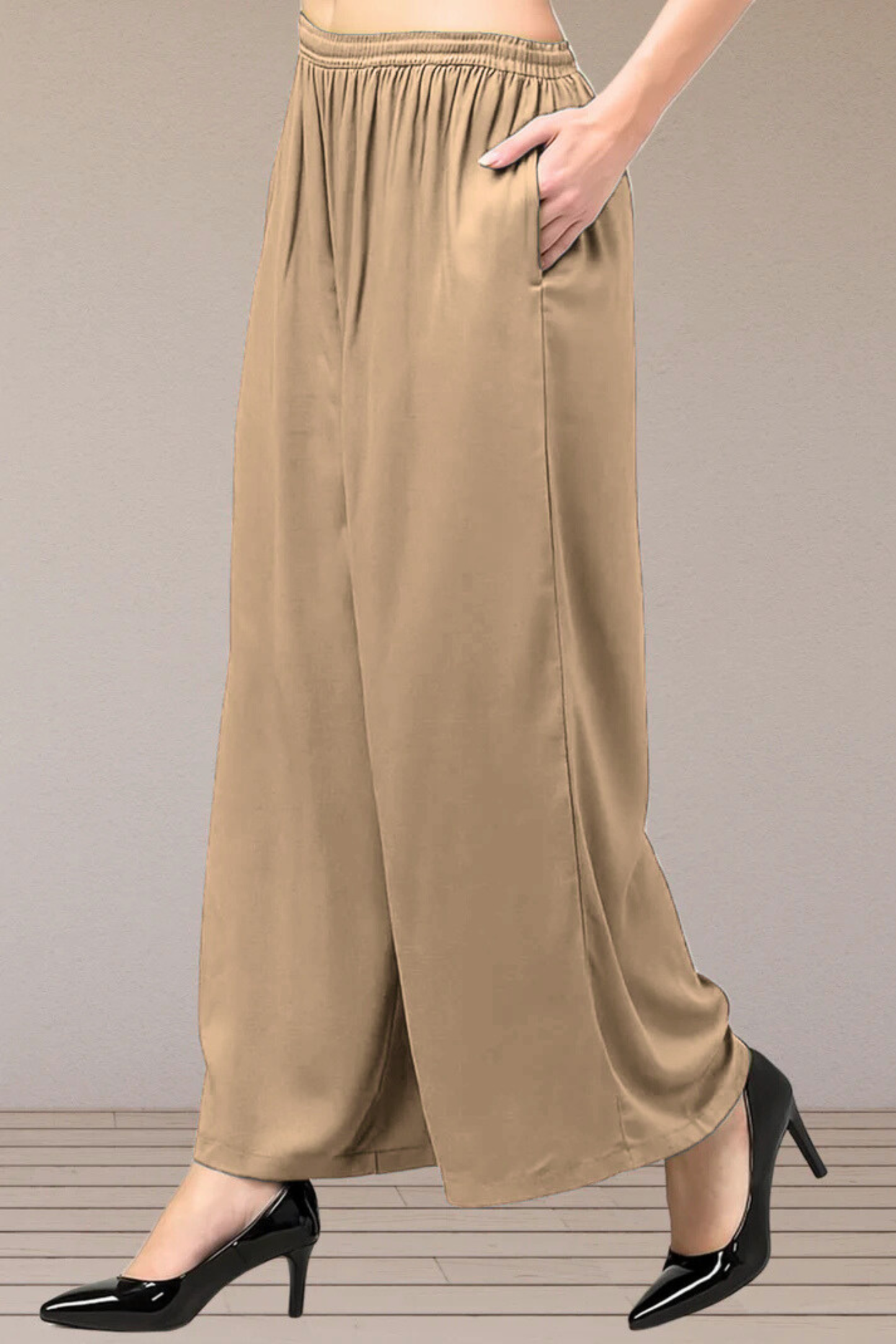 Almond Beige Flared Palazzo Pant