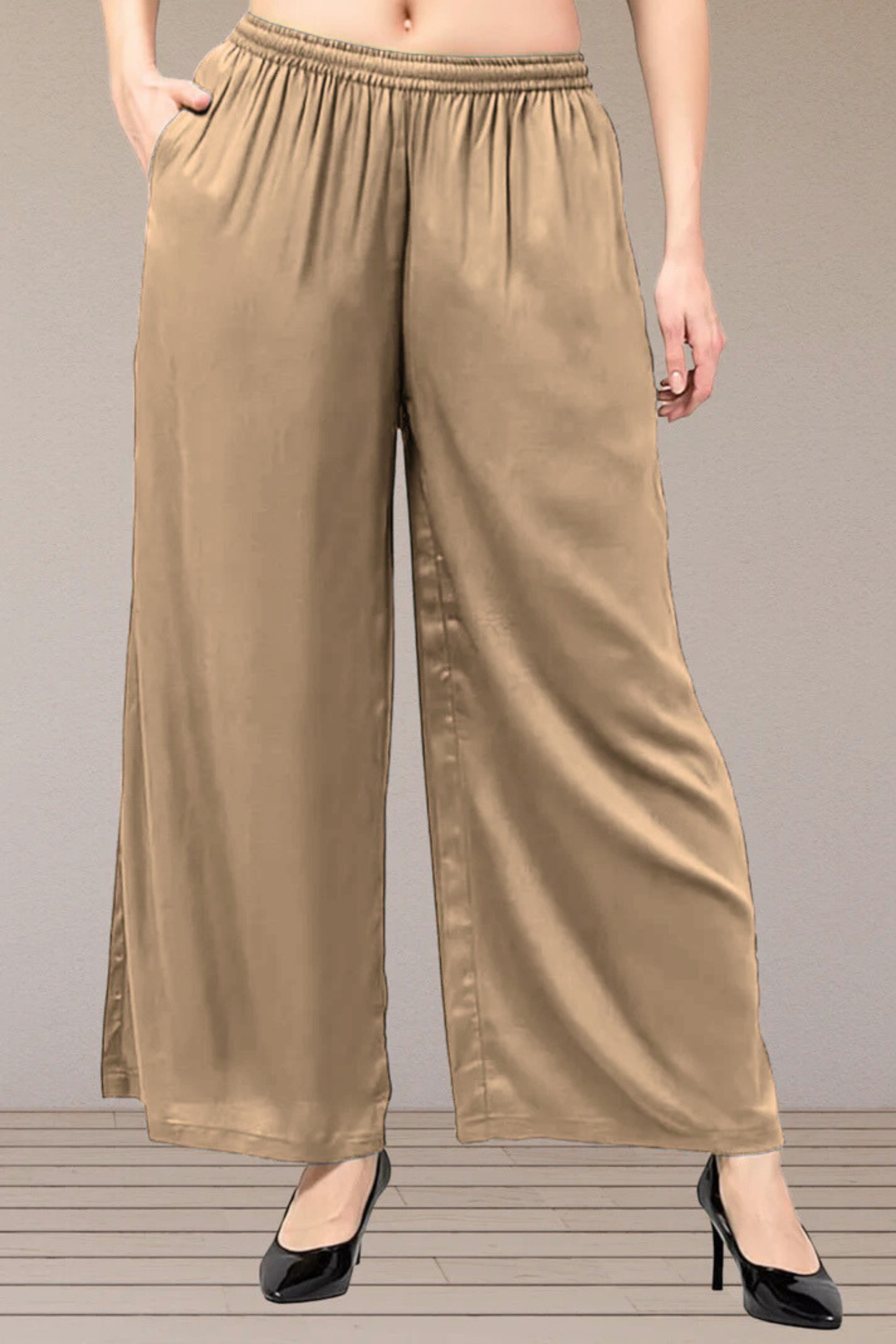 Almond Beige Flared Palazzo Pant