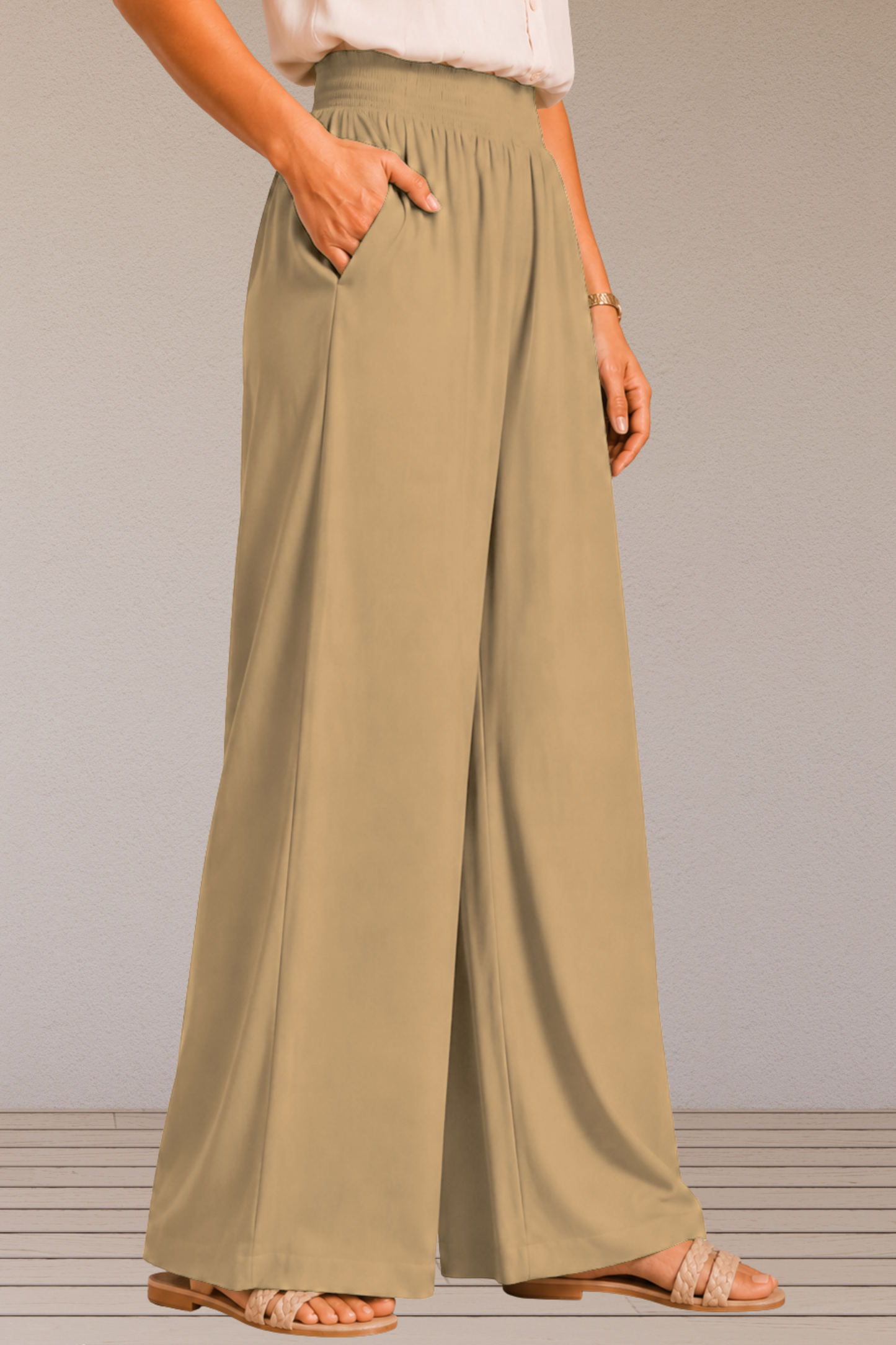 Almond Beige Flared Palazzo Pant