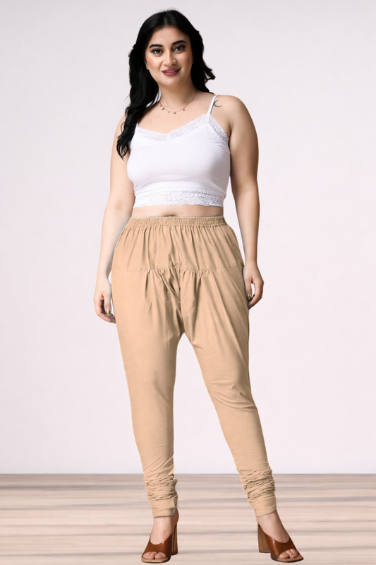 Almond Beige Rayon Churidar Pants