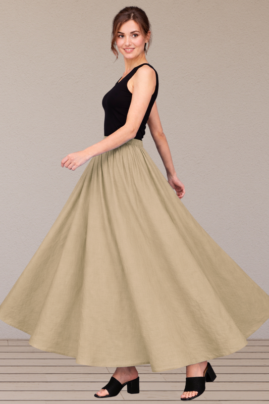 Almond Beige Rayon Long Skirt