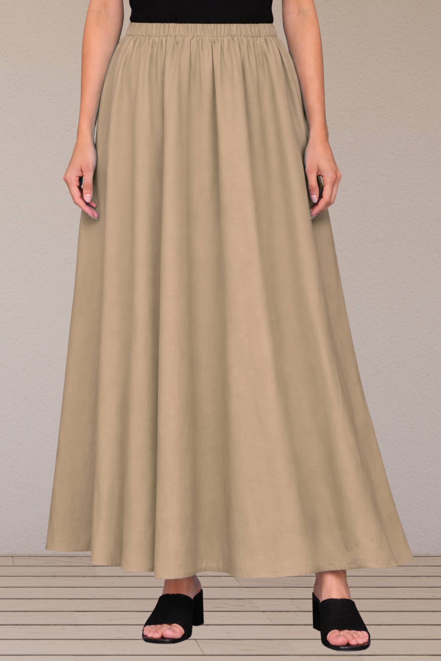 Almond Beige Rayon Long Skirt