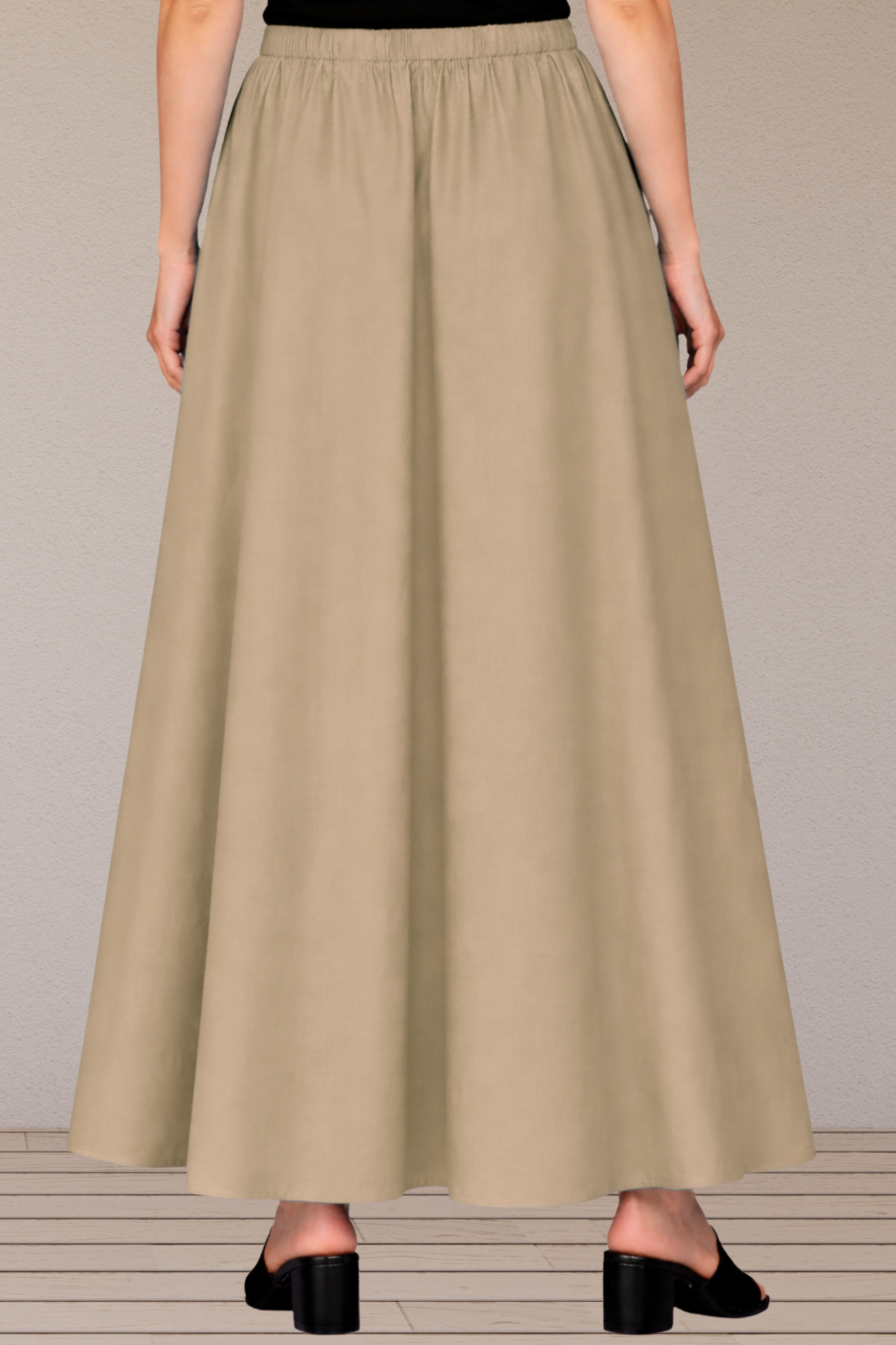 Almond Beige Rayon Long Skirt