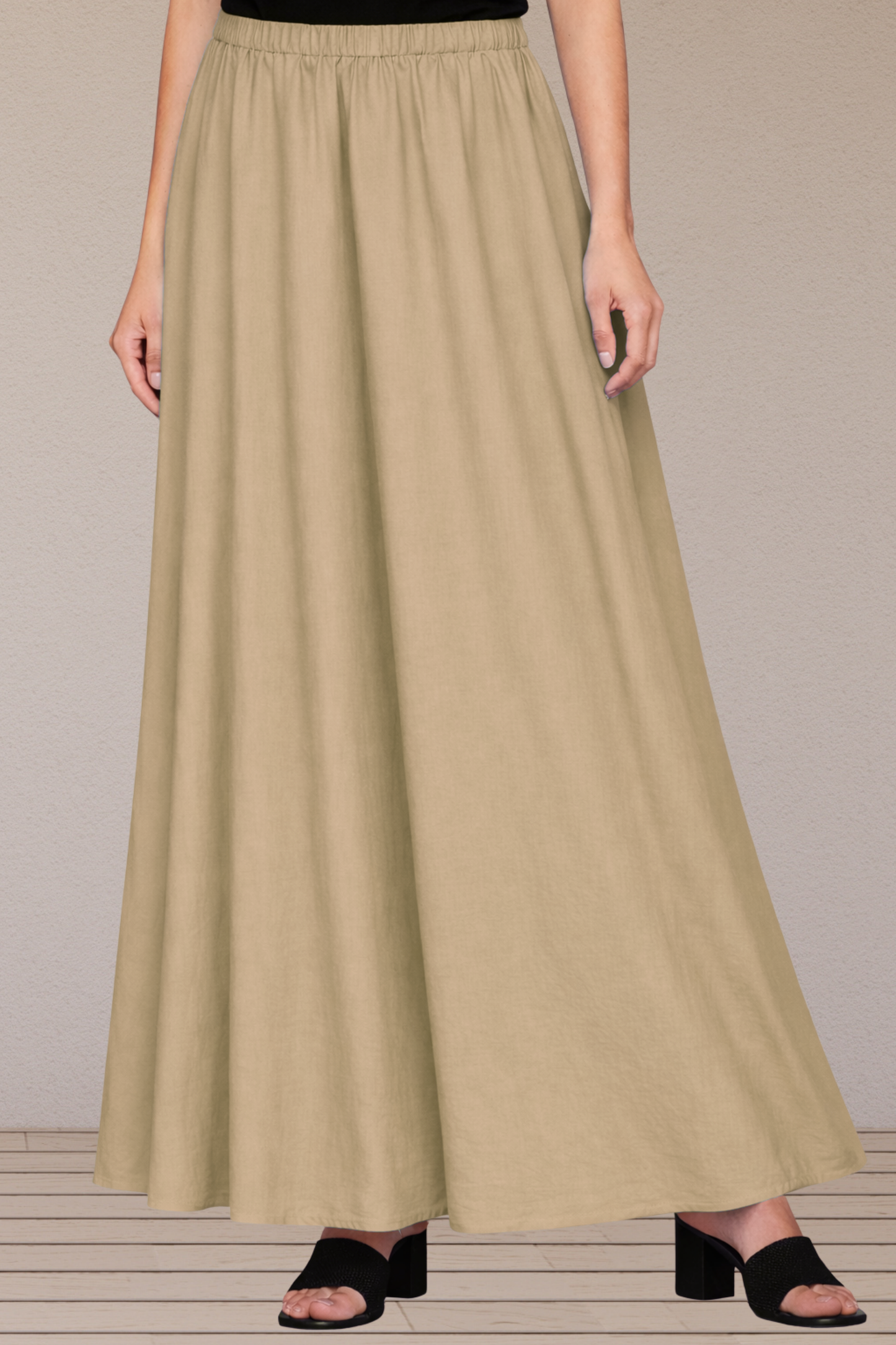 Almond Beige Rayon Long Skirt