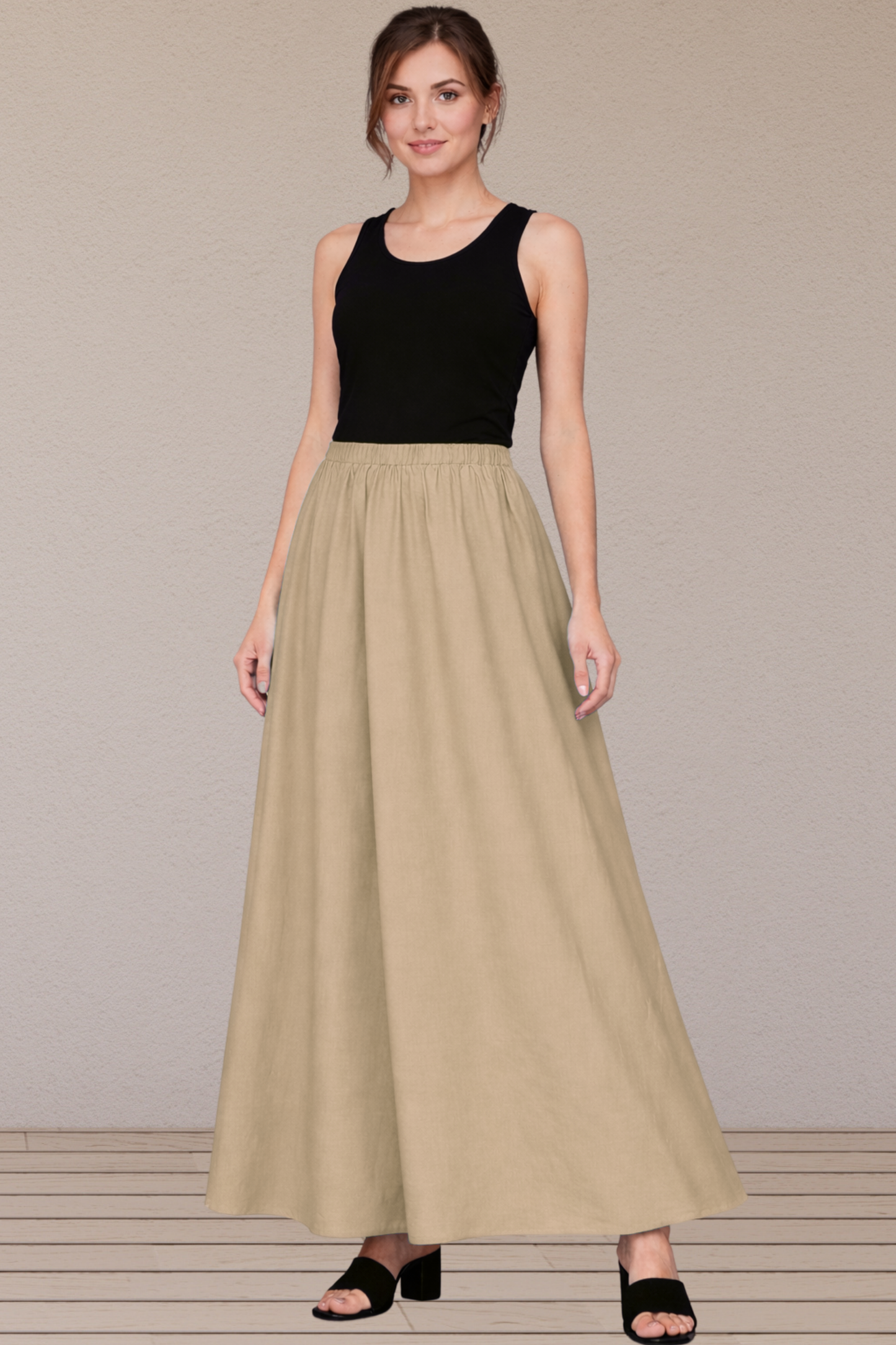 Almond Beige Rayon Long Skirt