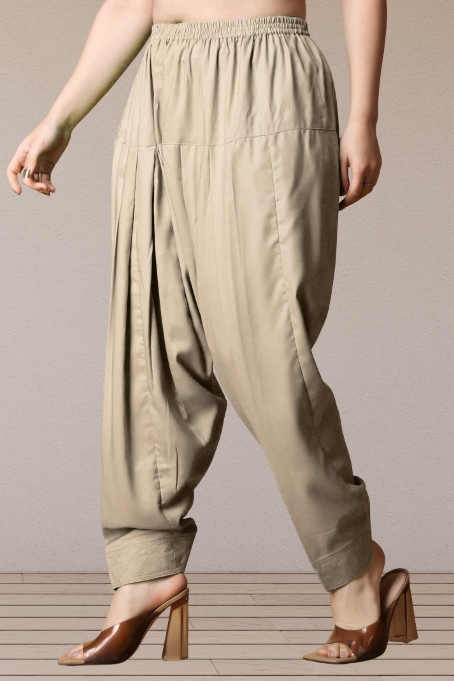Almond Beige Rayon Pleated Salwar