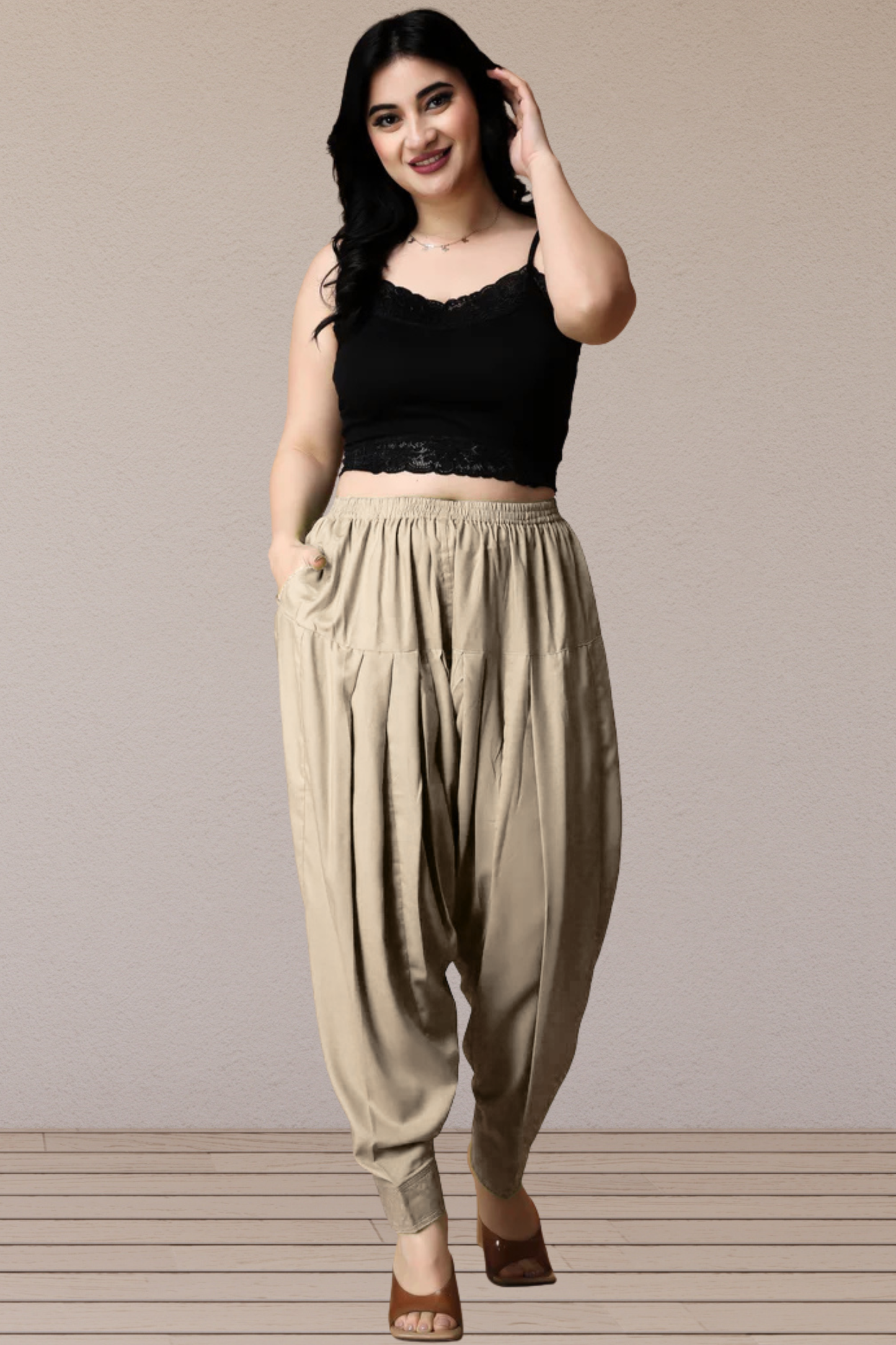 Almond Beige Rayon Pleated Salwar