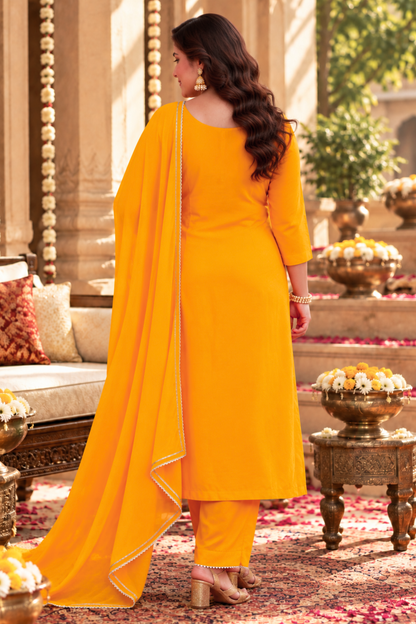Amaltas Yellow Fancy Chinon Suit