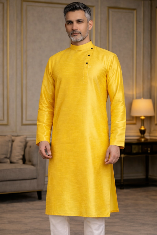 Amber Yellow Silk Kurta Pajama