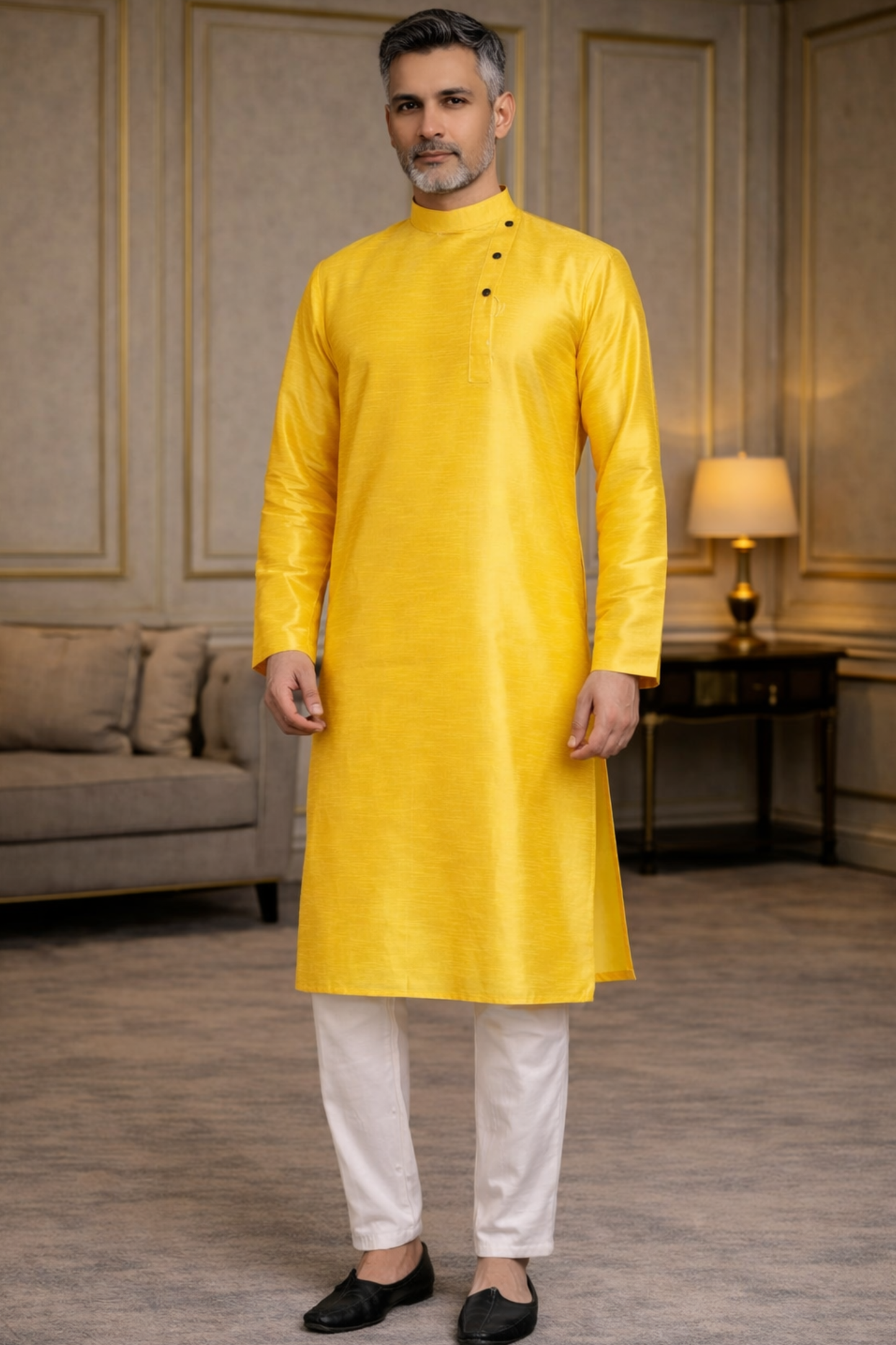 Amber Yellow Silk Kurta Pajama