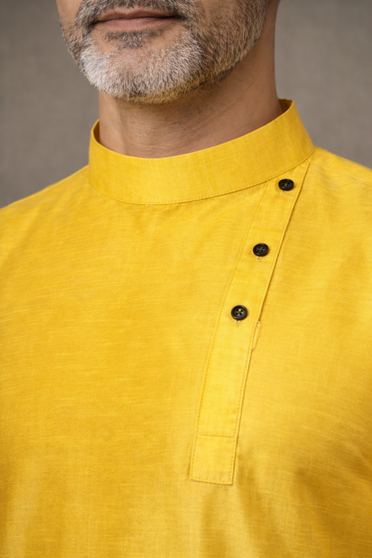Amber Yellow Silk Kurta Pajama