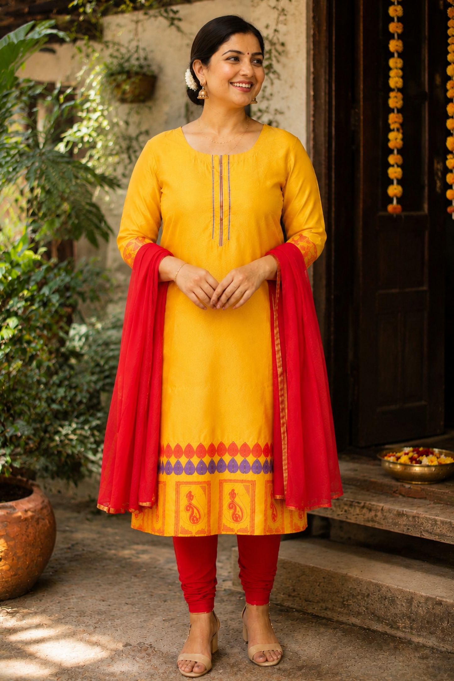 Amber Flame Churidar Suit Set
