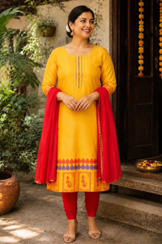Amber Flame Churidar Suit Set