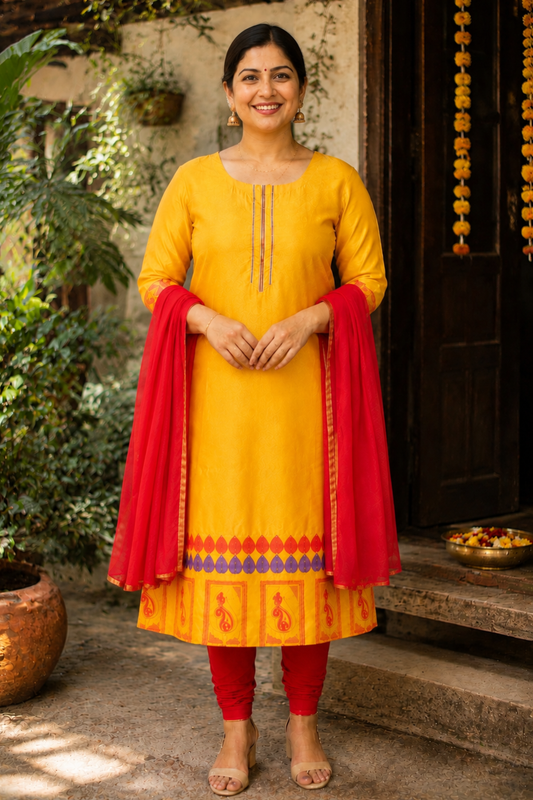 Amber Flame Churidar Suit Set