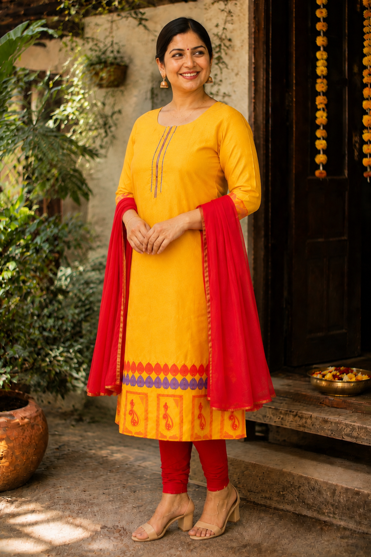 Amber Flame Churidar Suit Set