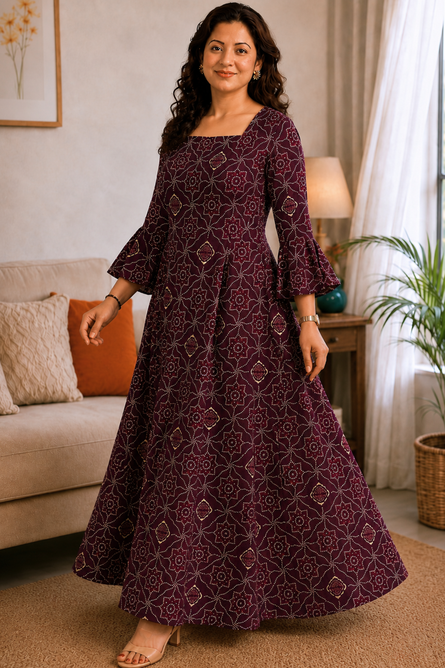 Amethyst Aura Foiled Rayon Dress With Pockets