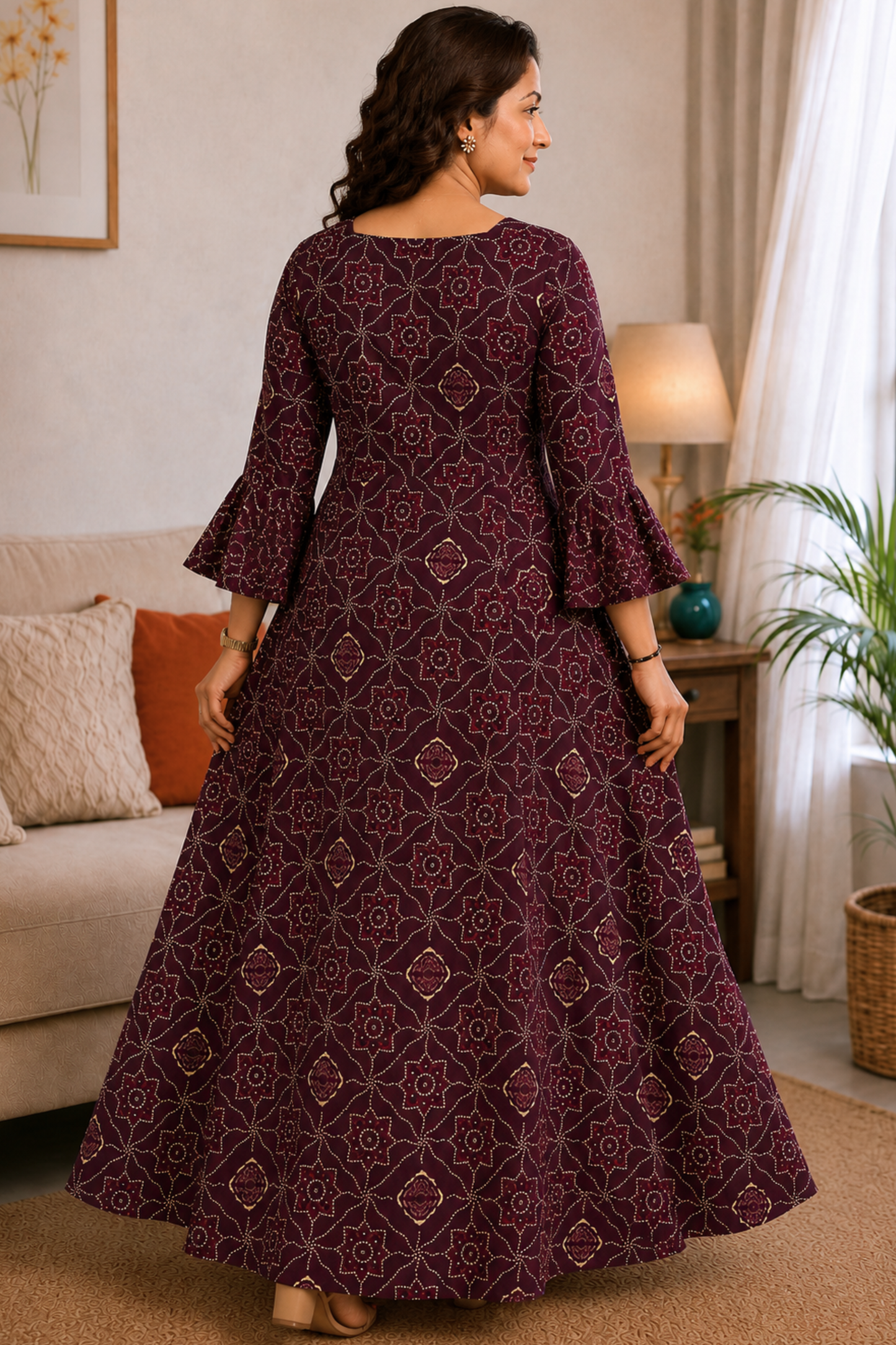 Amethyst Aura Foiled Rayon Dress With Pockets