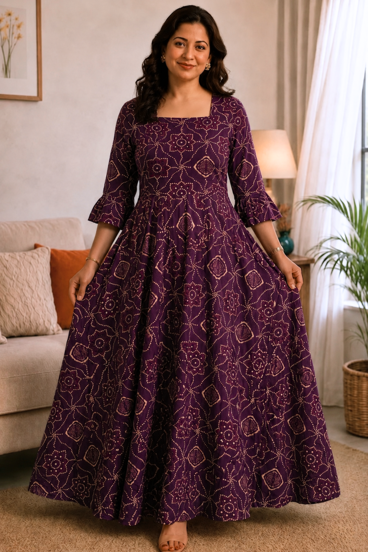 Amethyst Aura Foiled Rayon Dress With Pockets