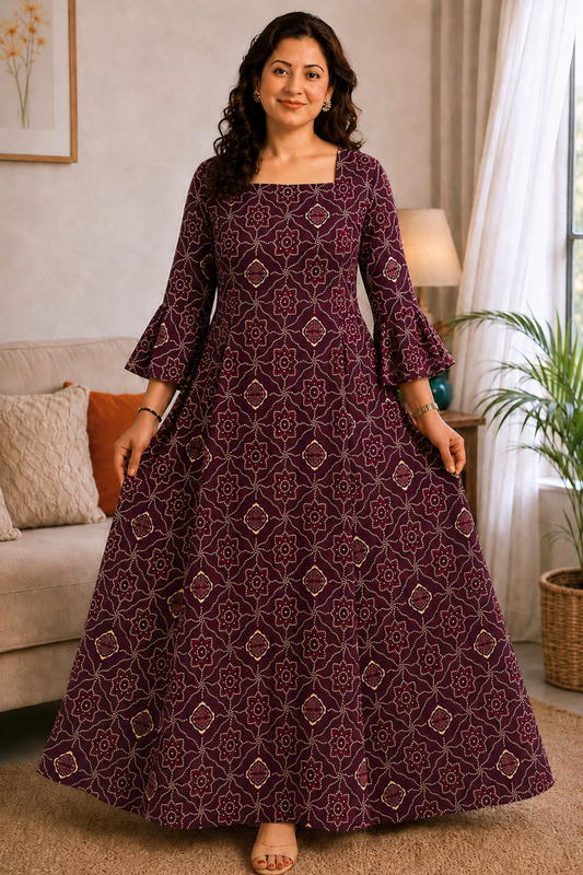 Amethyst Aura Foiled Rayon Dress With Pockets