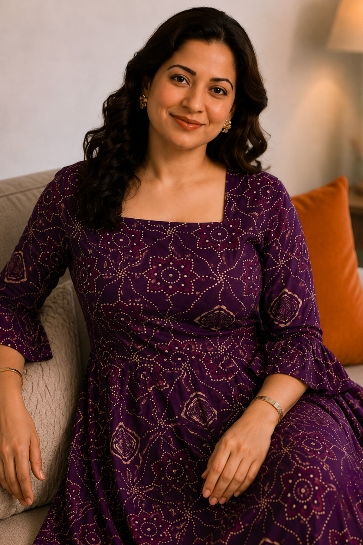 Amethyst Aura Foiled Rayon Dress With Pockets