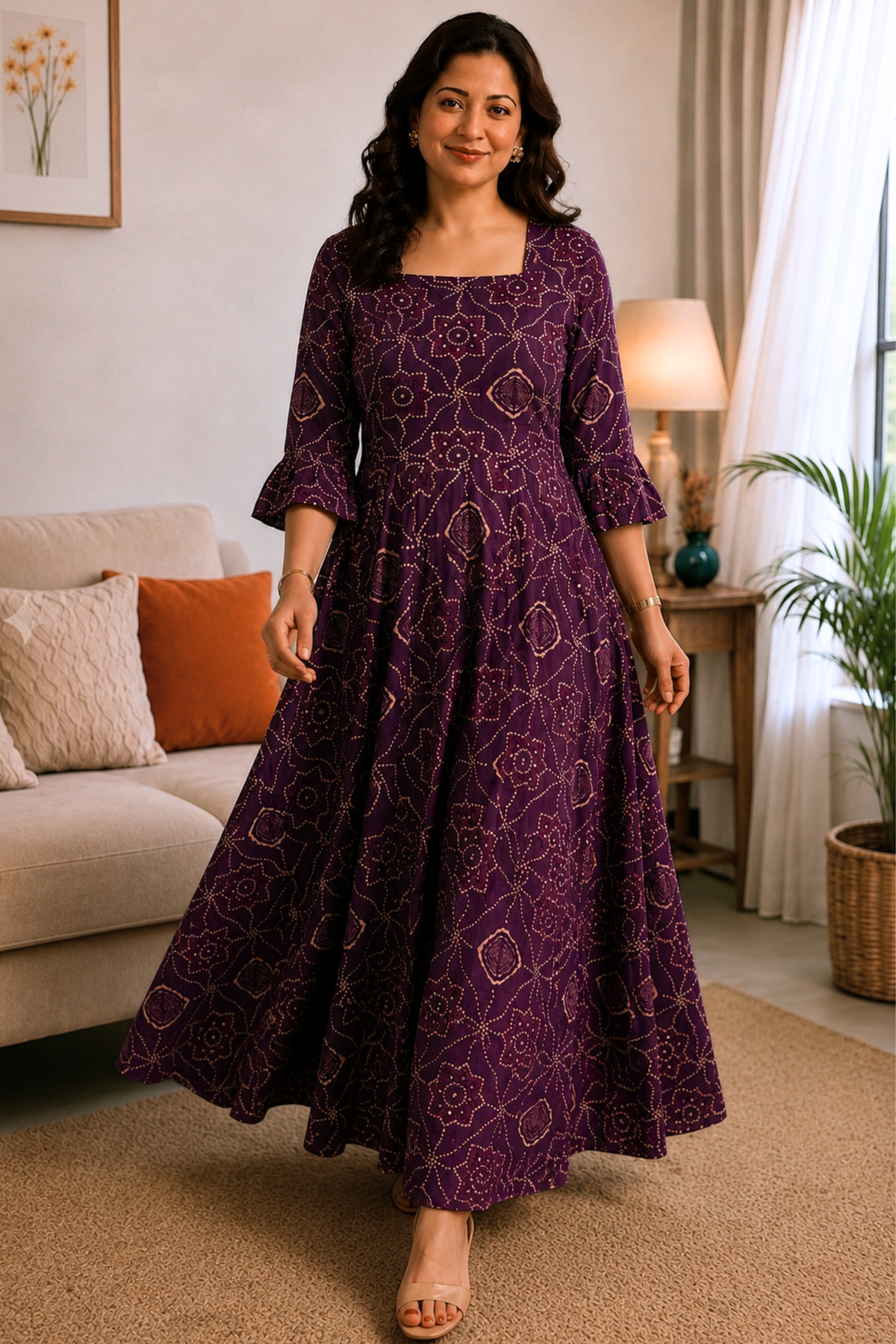 Amethyst Aura Foiled Rayon Dress With Pockets