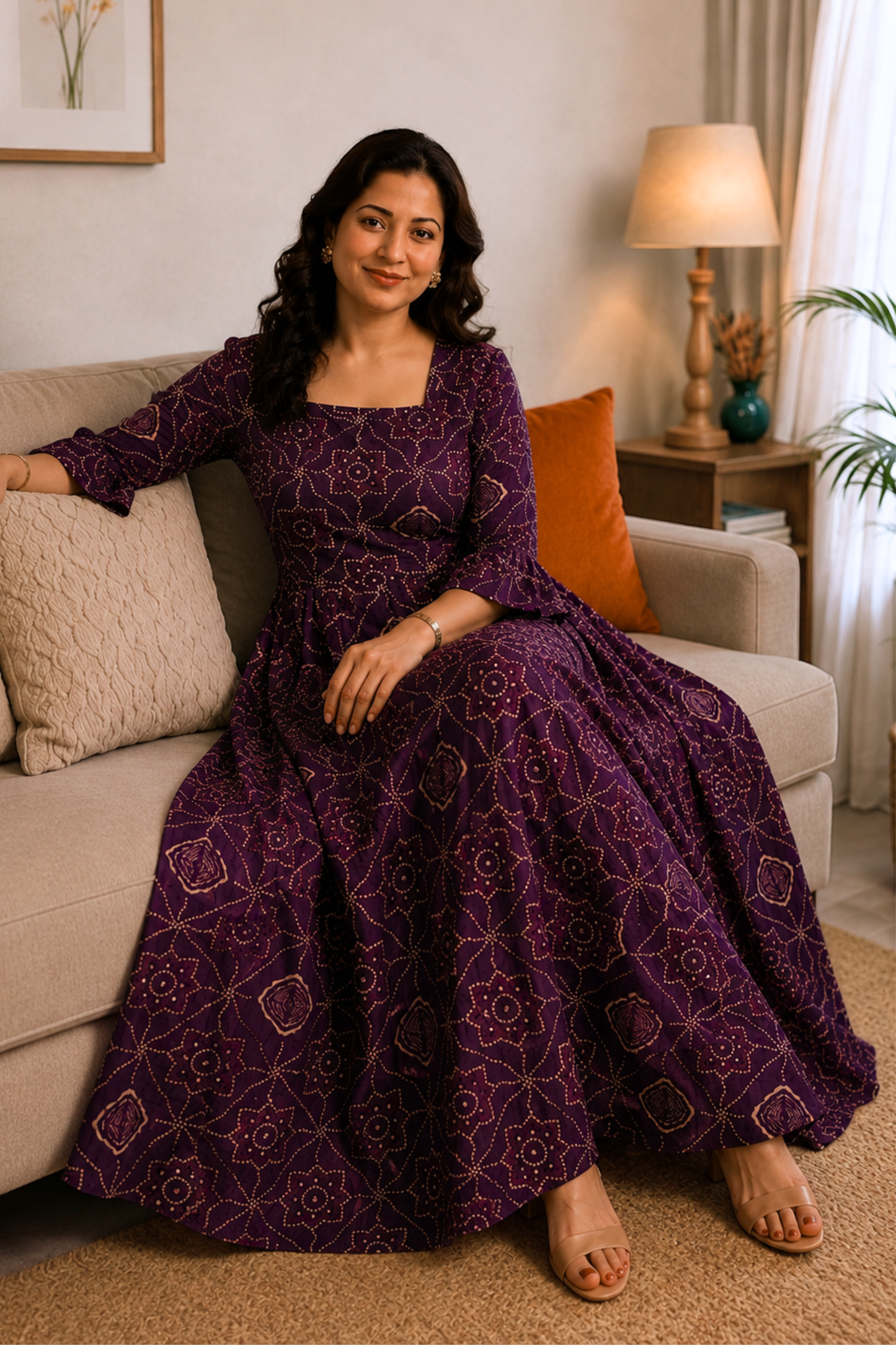 Amethyst Aura Foiled Rayon Dress With Pockets